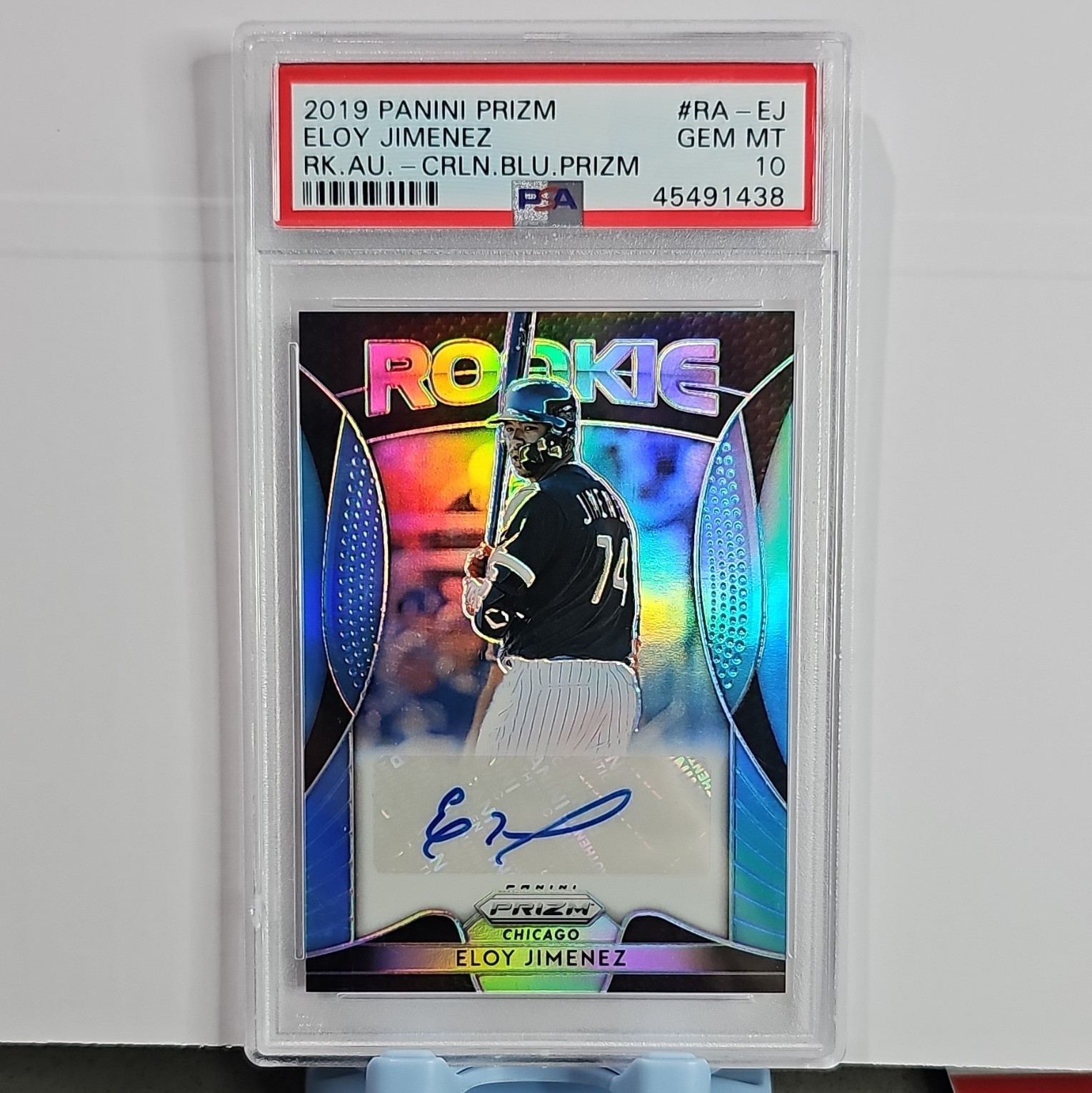 Panini 2019 Prizm Eloy Jimenez RC Auto Carolina Blue Prizm /100 PSA 10 RA-EJ