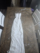 Aleta White Sequin Spaghetti Strap Sheath Maxi Dress Corset Back US 00