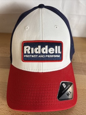 New Riddell Protect and Perform M/L Fitted Baseball Hat Cap Red White and Blue