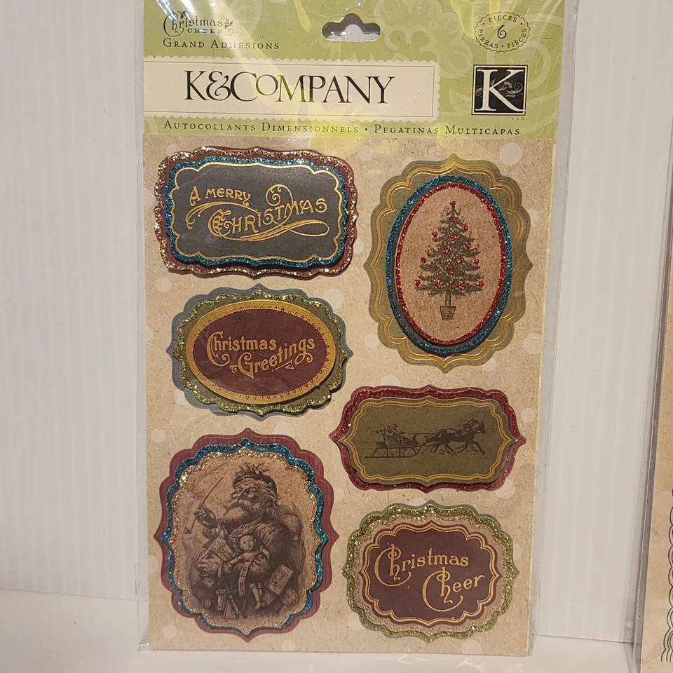 Lote de 3 pegatinas adhesivas y transferencias K & Company Christmas Cheer Gand Foto 2 de 4
