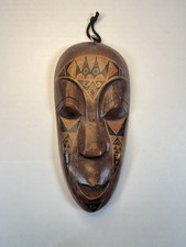 Vintage Indonesian Hand Carved Wooden Mask Tribal Folk Art Wall Hanging Decor