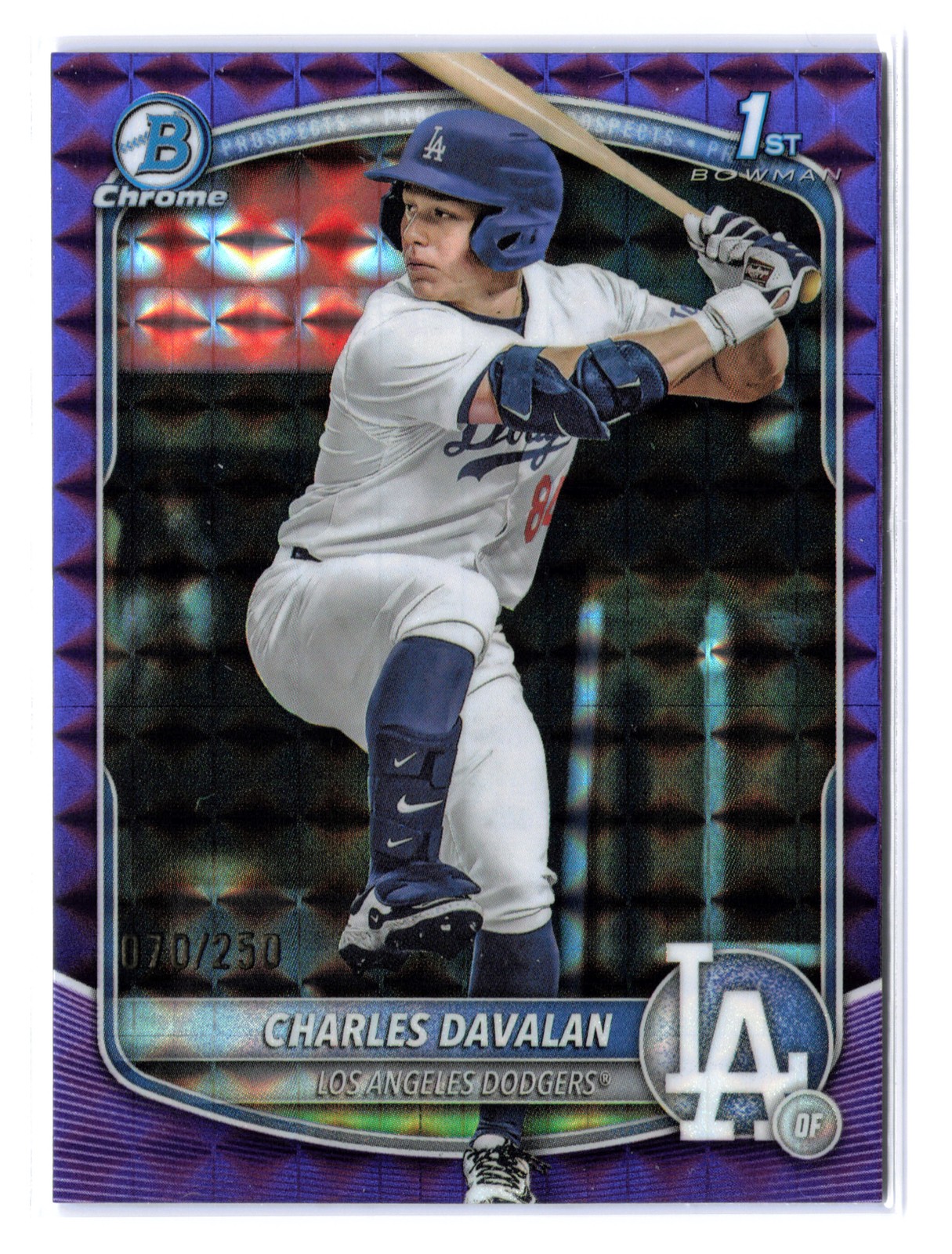 Charles Davalan (RC) 70/250 1st Chrome Purple Geometric 2025 Bowman Draft BDC-96