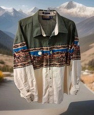 Vintage-Panhandle Slim Western Pearl Snap-Men's Long Slv 'Aztec' Shirt XL EUC