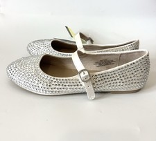 NWT Girls Size 5 Rhinestone Mary Jane Flats White Sparkle Dress Shoes Party