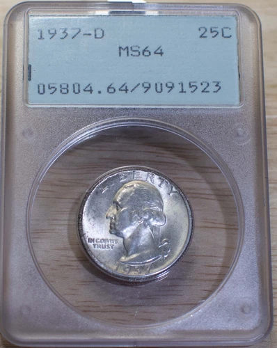 1937 D Washington Quarter - PCGS Rattler MS64