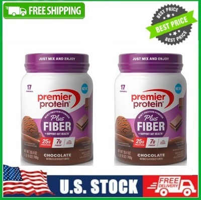 2 Pack Premier Protein Powder Plus Fiber, 25g Protein, Chocolate, 17 Serv Pk