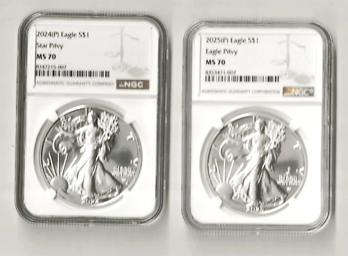 2024P-2025P AMERICAN SILVER EAGLE STAR & EAGLE PRIVY  NGC 70 BROWN LABEL