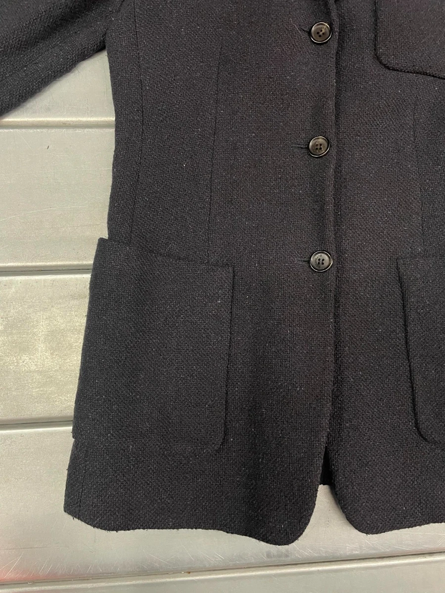 Chaqueta Blazer Burberry Vintage Mujer 40 EE. UU. M Negra 3 Botones Algodón Mezcla Angora