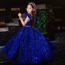 Girls Sparkle Sequin Dress Formal Party Banquet Gown Kids Cocktail Puffy Dress