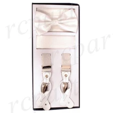 New Convertible Elastic Suspender_Bow tie & Hankie metallic pearl wedding formal