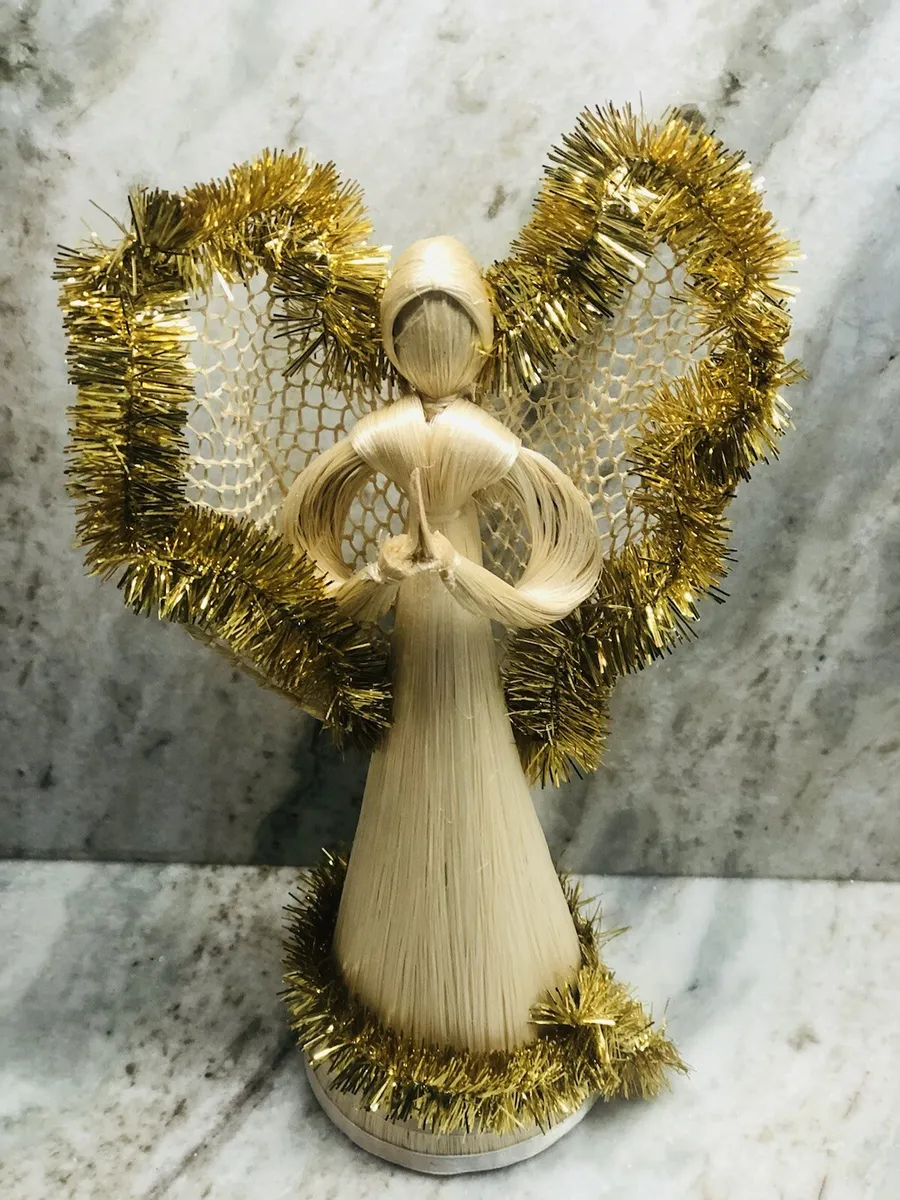 Ship N 24 Hours. Used Vintage Straw Angel Christmas Tree Topper. 10 Inch.