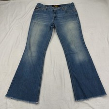 TODD OLDHAM JEANS WOMENS BLUE DENIM FLARE RAW HEM 90'S Y2K 100 COTTON SIZE 9