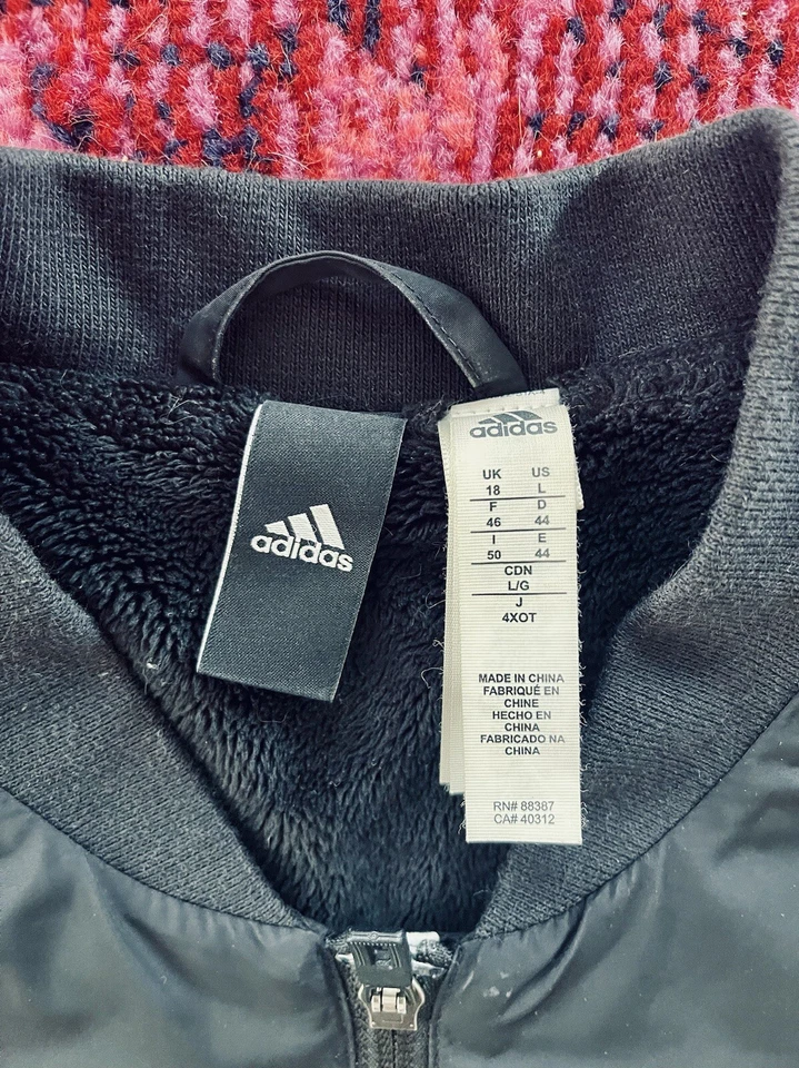 ADIDAS Chaqueta Negro Blanco Logo Estampado Felpa Forrada Grande Foto 3 de 4