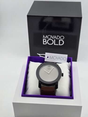 Movado Bold graues Zifferblatt braunes Leder Herrenuhr - 3600442 ($ 395 UVP) - Bild 2 von 4
