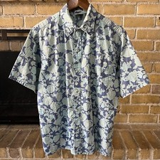 Vintage Go Barefoot Mens Blue Aloha Floral Hawaiian Shirt Size Large
