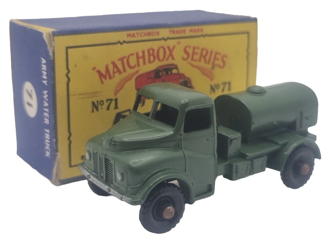 VINTAGE MATCHBOX 71 ARMY WATER TRUCK DIECAST MODEL IN ORIGINAL B SERIES BOX BPW