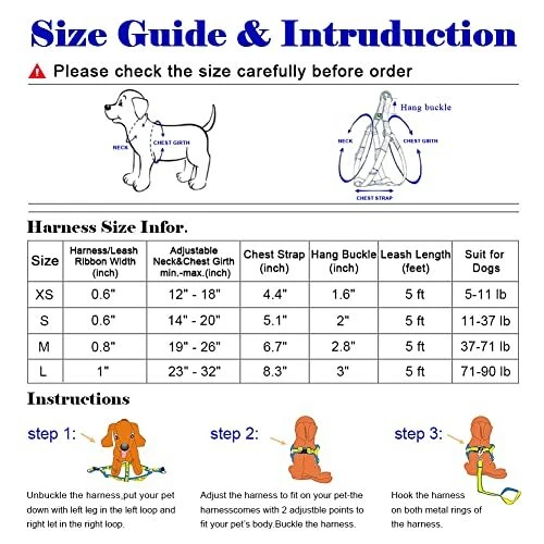 Dog Harness Leash Set Adjustable Heavy Duty No S(14"-20" Chest Girth) Daisy Dog Harness Leash Set Adjustable Heavy Duty No S(14"-20" Chest Girth) Daisy