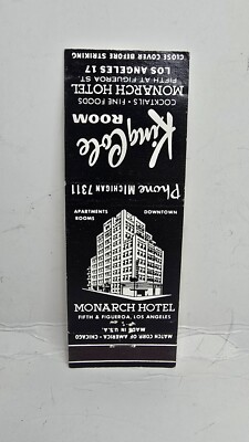 Vintage Matchbook Cover - MONARCH HOTEL - 5th & Figueroa - Los Angeles CA