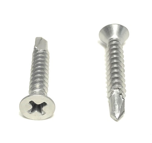 (100) 8x1 Stainless Steel Phillips Flat Head Self Drilling Tapping TEK Screws - Picture 4 of 5
