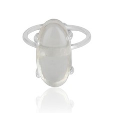 Clear Crystal Quartz Oval Gemstone Prong Set 925 Silver Ring Fine Jewelry