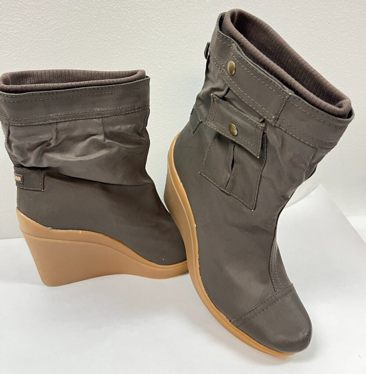 DKNY Gillian Waterproof Canvas Wedge Pocket Rain Boots/ Booties in