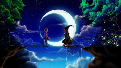 Anime girls night sky stars moon fantasy Playmat Game Mat Desk