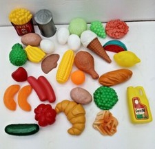 Vintage lot of 20 play food pretend plastic hotdogs fruit veggies  more