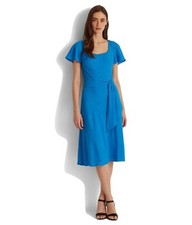 NEW LAUREN RALPH LAUREN BLUE FIT AND FLARE MIDI CREPE DRESS SIZE 18 $125