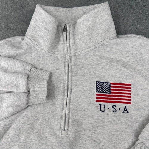 Hollister California Cropped Sweater Women's XL Quarter Zip America USA Flag