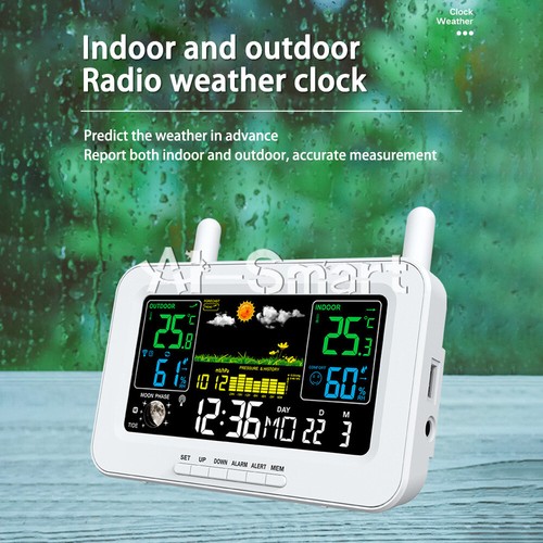 Weather Station MSF Radio Control Clock Indoor Outdoor LCD Temperature Humidity - Picture 1 of 15