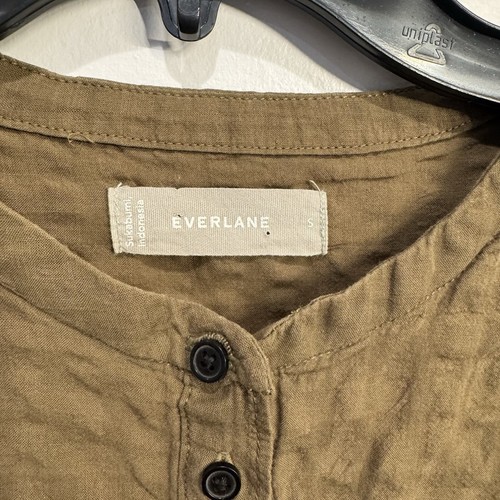 Vestido Everlane Caftán Algodón Orgánico Texturizado Lagenlook Midi Para Mujer Pequeño Verde - Imagen 4 de 9