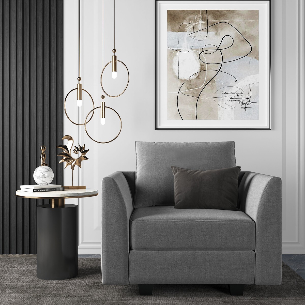 Club Armchair Fabric Accent Chair Single Sofa Chair Lounge For Living room  Grey