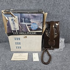 Vintage 1987 Brown ITT Rotary Dial Wall Phone Telephone Untested With Box RARE