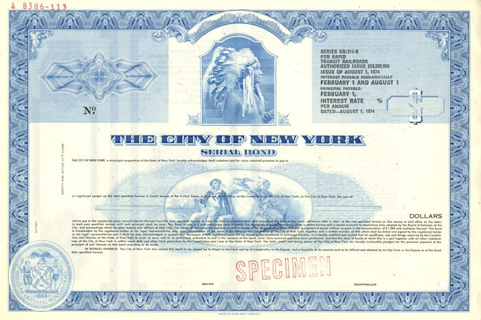 City of New York Serial Bond - Specimen Stocks & Bonds | eBay