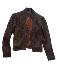 Hand Crafted Jersey Crown Brown Genuine Leather Lady's Jacket Long Sleeve Size 7
