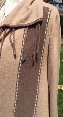 Miss SaSa Waterfall Drape Long Sleeve Sweater, Tan & Light Brown