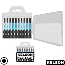 10 x T20 Torx 50mm Star Impact Screwdriver Bits with Case Magnetic 1/4" KELSON