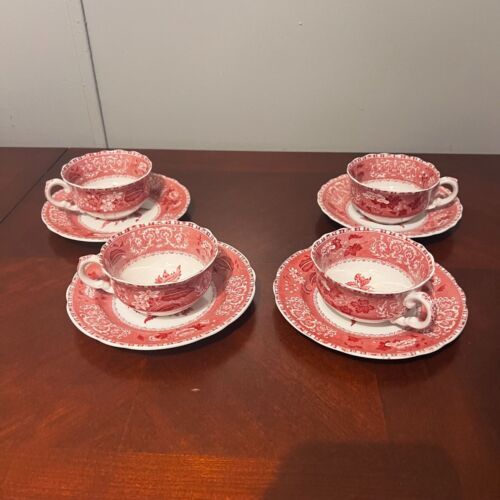 Spodes Camilla Copeland England pink Transferware Tea Cup & Saucer Set of 4 - Picture 13 of 18