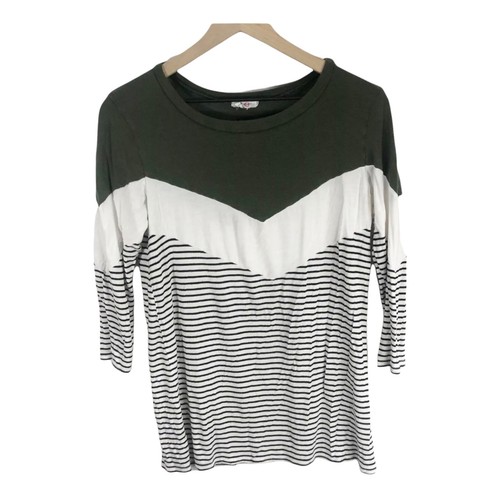 Vanilla Bay 3/4 sleeve color block striped black green white flowy top M