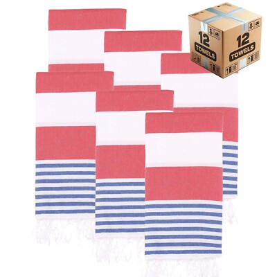 Turkish Beach Towel Bulk Case of 12 (38'' x 71'') Oversized, Quick-Dry, Sand-Free