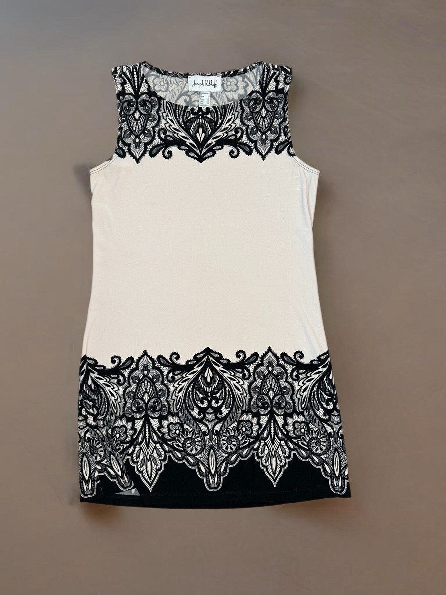 Joseph Ribkoff Size 6 Tunic Fabric With Black Lace Design Dress Sleeveless  Read