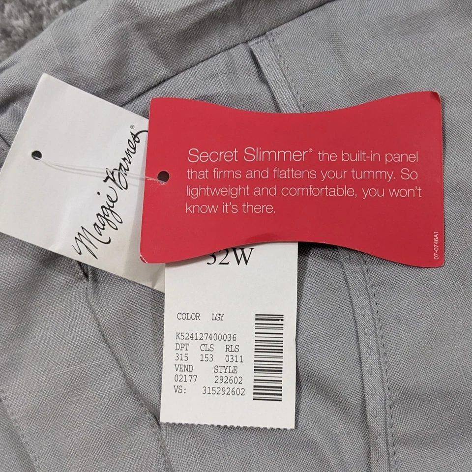 Maggie Barnes Straight Leg Pants Women Size 32W Gray Linen Blend Secret Slimmer - Image 3 of 4