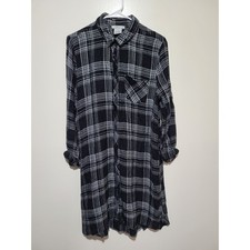 BLL nyc Shirt Dress Women Large Black White Plaid Rayon Button Down