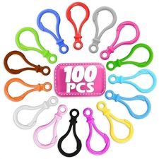 100 Pcs Plastic Keychain Clip Set – Sturdy Key Chain Hooks in 15 Assorted Colors