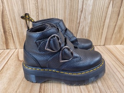 Dr. Martens Devon Heart Buckle Platform Black Leather Ankle Boots Women s US 6