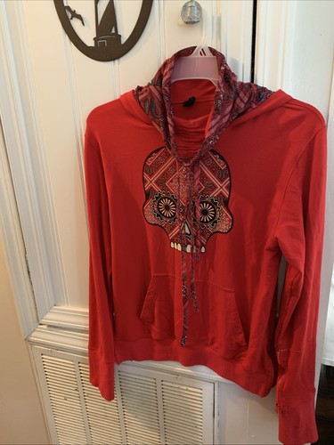 Iay Guey Skull Red Hoodie With Neck Cover/ Kangaroo Pockets Size Large