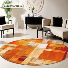 [1pc Plush Velvet Area Mat] Plush Velvet Round Abstract Geometric Area Mat  800g