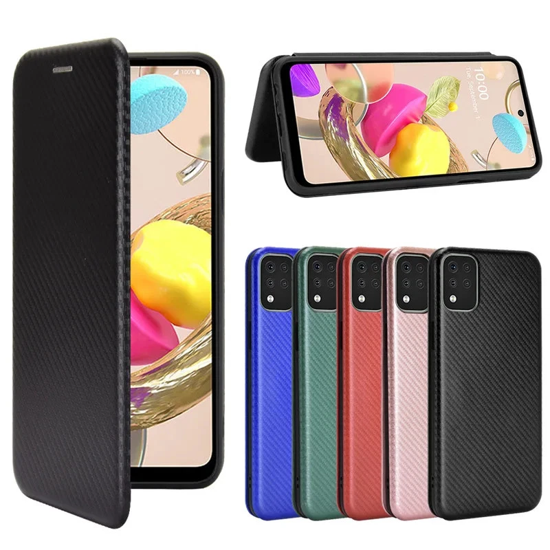 For LG K42 Luxury Flip Carbon Fiber Skin Magnetic Adsorption Case Phone Bags  - Image 4 of 4