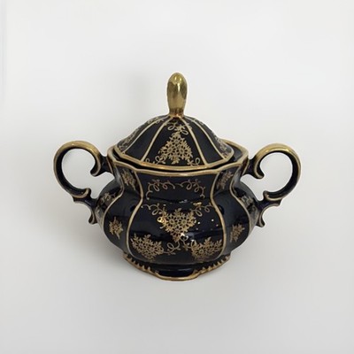 Lindner Echt Cobalt Bavaria Sugar Bowl Blue Gold Floral Lid 154