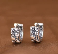 925 Sterling Silver skull  earring earrings women men's jewerly S6259